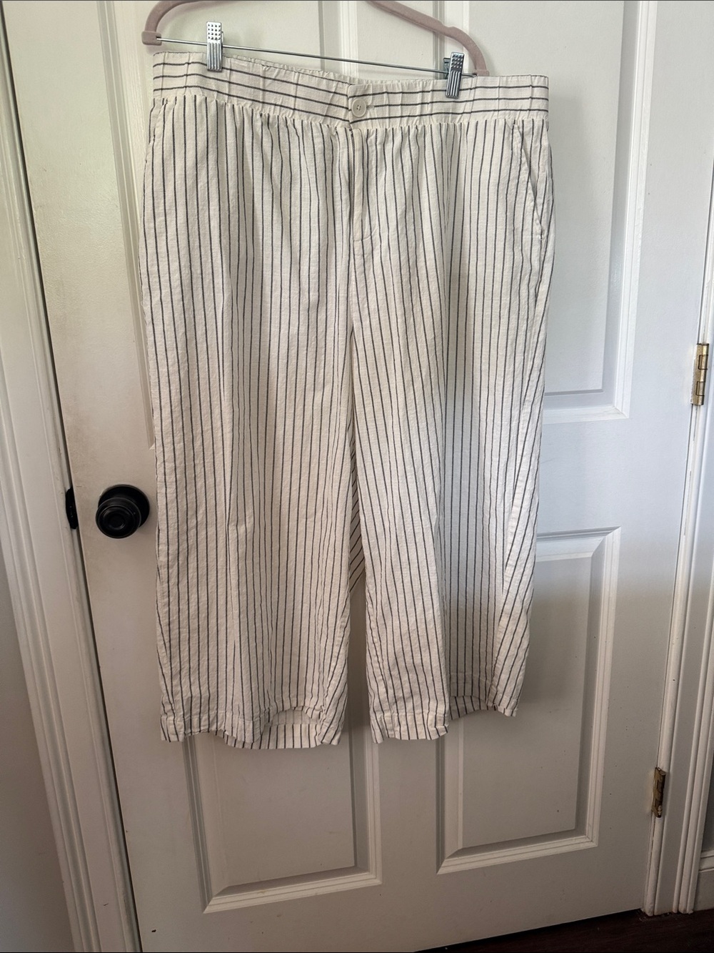 torrid Cotton Linen Cream Wide-Leg Pinstripe Pants